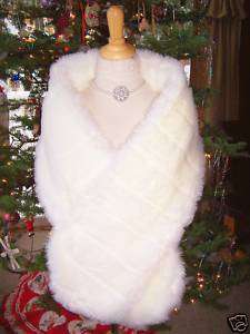 White Bridal Wedding Wrap Stole Shawl Faux Fur Mink New  