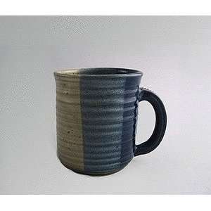 handmade pottery stoneware coffee mug   neutral blue Kunkelman Pottery 