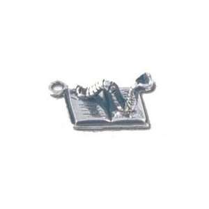  Solid Sterling Silver Book Worm Charm: Jewelry