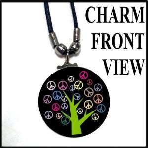  PEACE SIGNS TREE Hippie 1.50 Charm 18 Necklace 