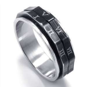   Black Roman Numeral Titanium Steel Ring Size 10: CET Domain: Jewelry