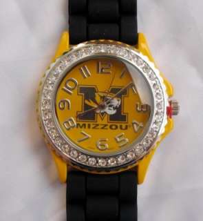 Mizzou Black Gold Jelly Silicone Womens Crystal Watch  
