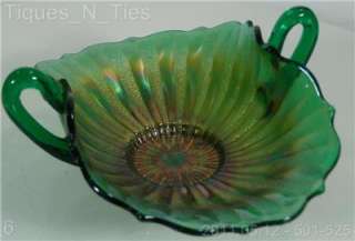 Vintage Fenton Green Carnival Glass Stippled Rays Bowl  