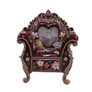   Armchair Jewelry Trinket Box Picture Frame Bejeweled Floral Red: Home