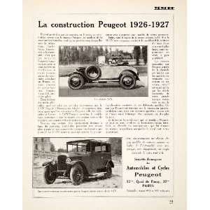  1926 Ad Peugot Autombile 32 Quai Passy Paris CV Model Car 