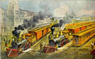 OLD PRINT STEAM TRAINS AMERICAN RAILROAD ERIE RAILWAY  