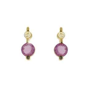  9ct Yellow Gold Pink Sapphire & Diamond Earrings: Jewelry