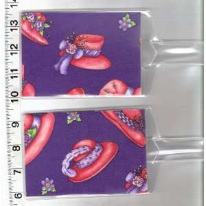  Set of 2 Luggage Tags Made with Red Hat on Purple Fabric 