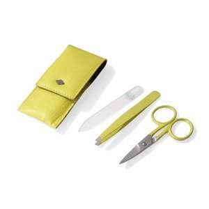  3 piece Coated Stainless Steel Manicure Set in Lime Leather Case 