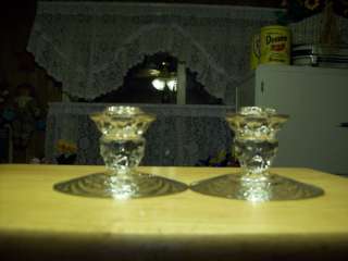 FOSTORIA AMERICAN LARGE 5 ROUND BASE CANDLE HOLDERS  