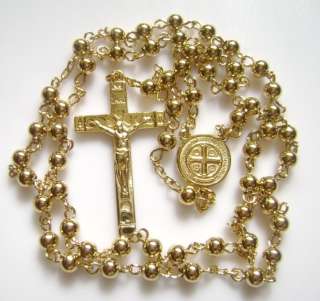 St. Benedict Gold Rosary Cross Necklace Very Lovely 24  