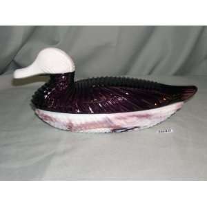  candy dish in purple/amethyst and white slag glass 