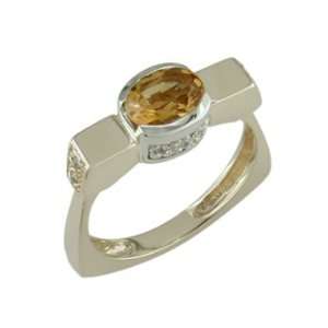  Caty 14K Gold Citrine & Diamond Ring: Jewelry