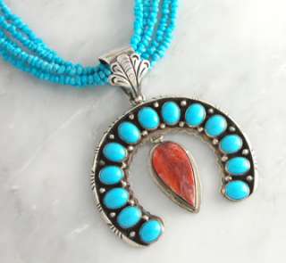   Sterling Silver Turquoise & Spiny Oyster Shell Naja Necklace  