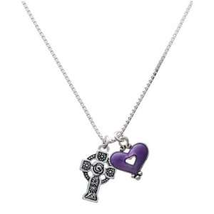   Celtic Cross and Translucent Purple Heart Charm Necklace: Jewelry