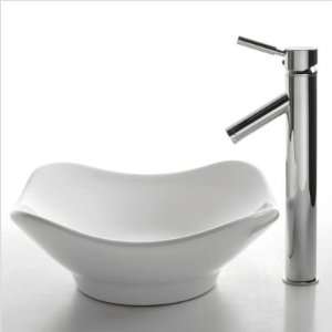   135 1002CH Ceramic Vessel Style Bathroom Sink   White Ceramic / Chrome