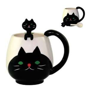  CAT Ceramic Mug & Spoon Set (Japan): Kitchen & Dining