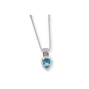  Sterling Silver Blue CZ Heart on Chain Necklace   18 Inch 