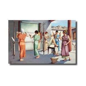 Women Spin Wool And Weave Cloth On A Loom In A Courtyard Giclee Print 