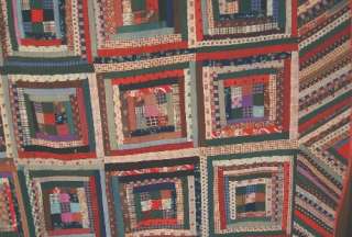 1870s Log Cabin Antique Quilt ~Wool Challis Fabrics  
