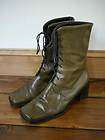 CHARLES DAVID Italian Olive LEATHER Chunky Granny Lace Up BOOTS 7.5 38