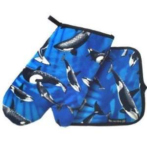 Orca Killer Whales Whale Oven Mitt Potholder Set by Broad Bay  