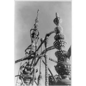 Watts Tower,Los Angeles,California,CA view of two pinnacles,c1959 