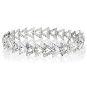  Ladies 14K White Gold Solid Bangle Accented With Zirovsky 
