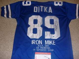   CHICAGO BEARS IRON MIKE DITKA HOF 88 SIGNED AUTO STAT BLUE JERSEY