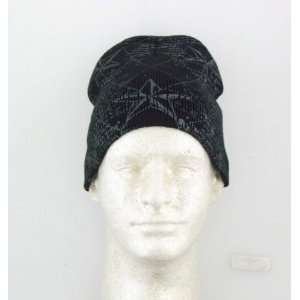 New Ski Snowboard Beanie Hat Black with Gray Stars and Words on Front 