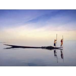  Fishing Boat Reflected on Inle Lake, Burma Photographic 