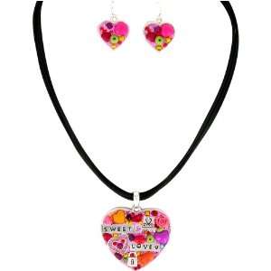  Multi Color Clay Beaded Heart Love Necklace Earring Set 18 