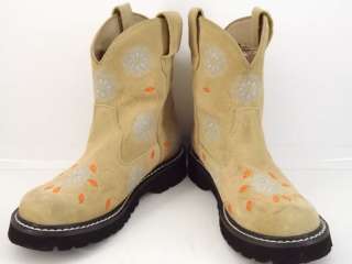 Womens boots beige floral Roper Chunk 7.5 M cowboy western leather 