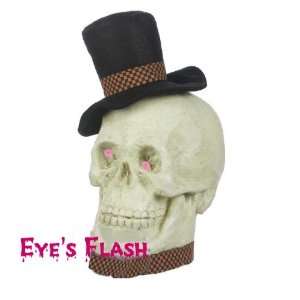 SKULL HEAD Lights Up Eyes Flash Halloween Figurine NEW