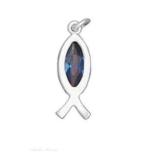  Sterling Silver Blue Crystal Fish Pendant: Jewelry