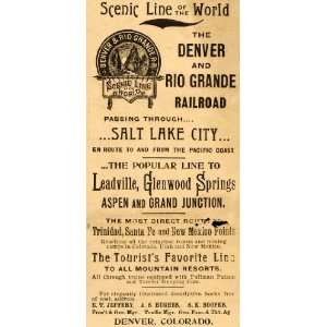 1896 Ad Denver Rio Grande Railroad Train Western RR   Original Print 