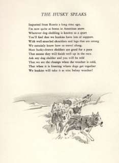 Siberian Husky Illustration and Poem   1947 M. Dennis  