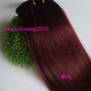 24 100g clip in human hair extensions red wine burgund  