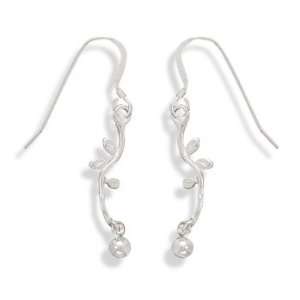  Sterling Silver Polished Vine with Bead Earrings on French 