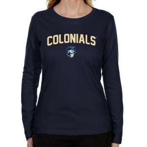 GW Colonials Ladies Mascot Logo Long Sleeve Classic Fit T Shirt   Navy 