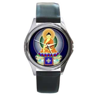 Shakyamuni Buddha Black Silver Leather Watch  