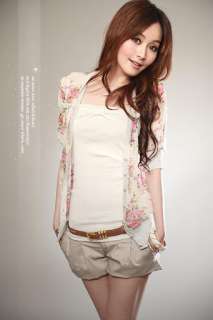 New Casual Flower Womens Chiffon Outerwears Tops  