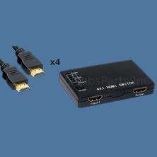 Port HDMI Switch Splitter w/ Remote + HDMI 1.4 Cables for 1080P HDTV 