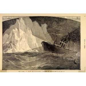  1890 Print Icebergs Ocean Travel Ship Search Lights Men 