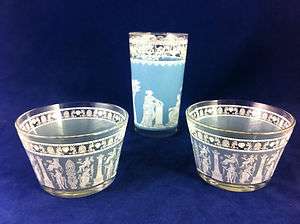 Vintage 3 pc Jeannette Glass Blue Corinthian Tumbler and Custard Cup 