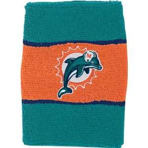  Miami Dolphins NFL Striped Wristband 2 Pack: Sports 