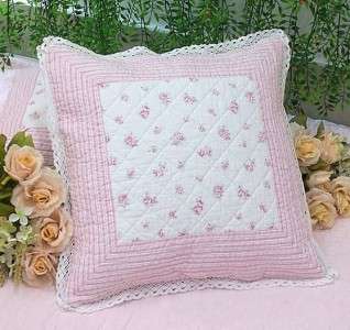 Chic Pink Rose Patch Quilted Cotton Cushion Cover *LACE  