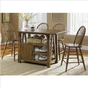   Centre Island Pub Table in Weathered Oak (5 Pieces): Home & Kitchen