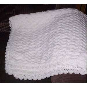  White Hand Crocheted Baby Blanket: Baby