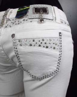 NWT Womens LA IDOL Jeans WHITE CAPRI with DANGLE CRYSTALS! 1183CP 